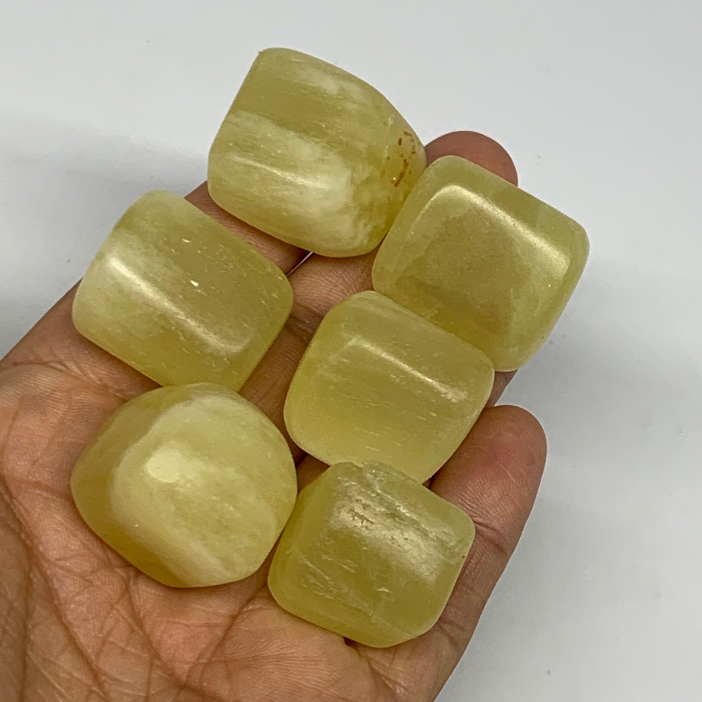 139.9g, 0.8"-1.1", 6pcs, Natural Lemon Calcite Tumbled Stones @Afghanistan, B268