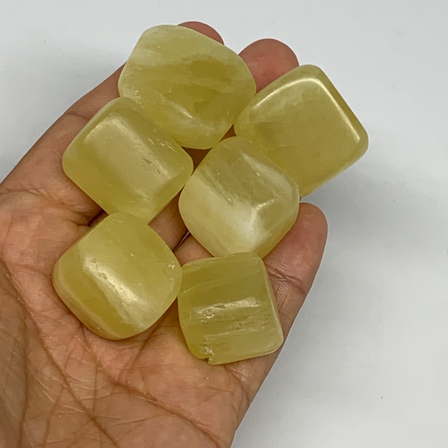 139.9g, 0.8"-1.1", 6pcs, Natural Lemon Calcite Tumbled Stones @Afghanistan, B268