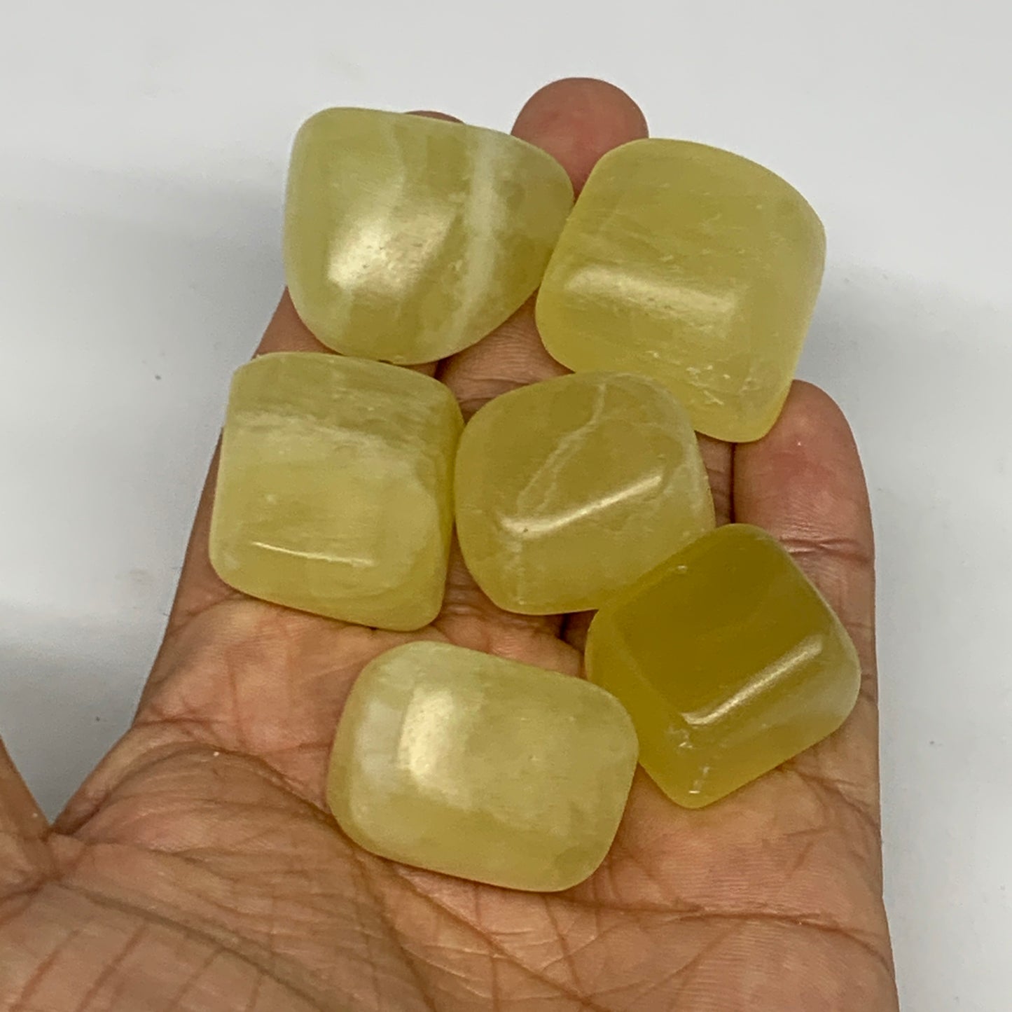 140g, 0.9"-1.1", 6pcs, Natural Lemon Calcite Tumbled Stones @Afghanistan, B26812
