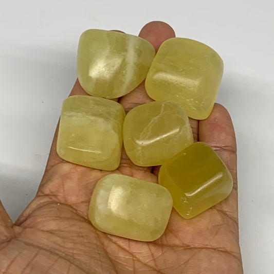 140g, 0.9"-1.1", 6pcs, Natural Lemon Calcite Tumbled Stones @Afghanistan, B26812