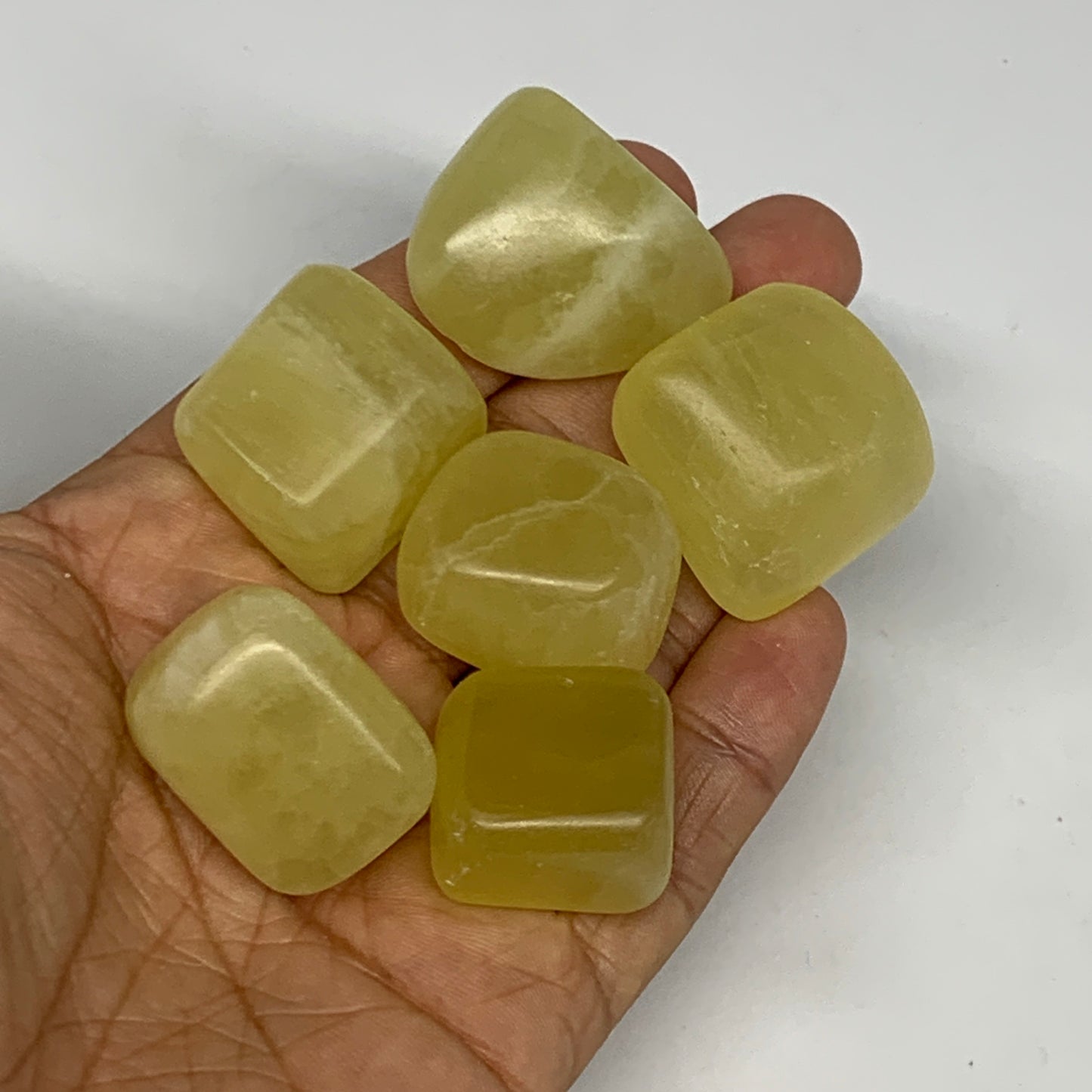 140g, 0.9"-1.1", 6pcs, Natural Lemon Calcite Tumbled Stones @Afghanistan, B26812