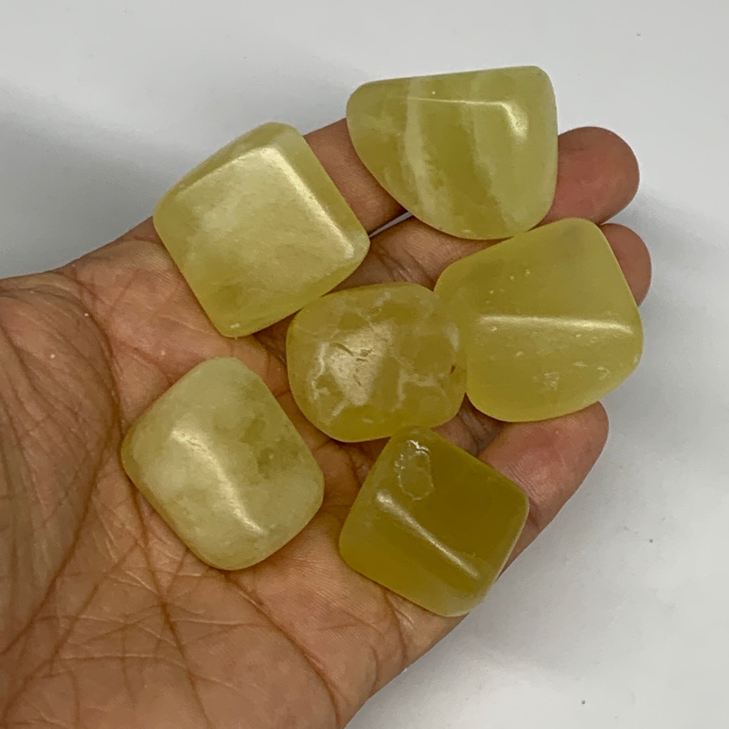140g, 0.9"-1.1", 6pcs, Natural Lemon Calcite Tumbled Stones @Afghanistan, B26812