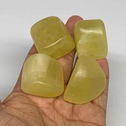 151.5g, 1.1"-1.4", 4pcs, Natural Lemon Calcite Tumbled Stones @Afghanistan, B268