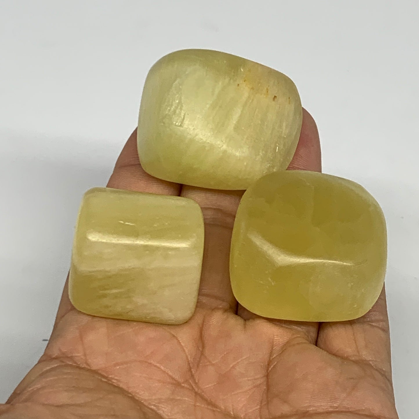 141g, 1.1"-1.6", 3pcs, Natural Lemon Calcite Tumbled Stones @Afghanistan, B26814