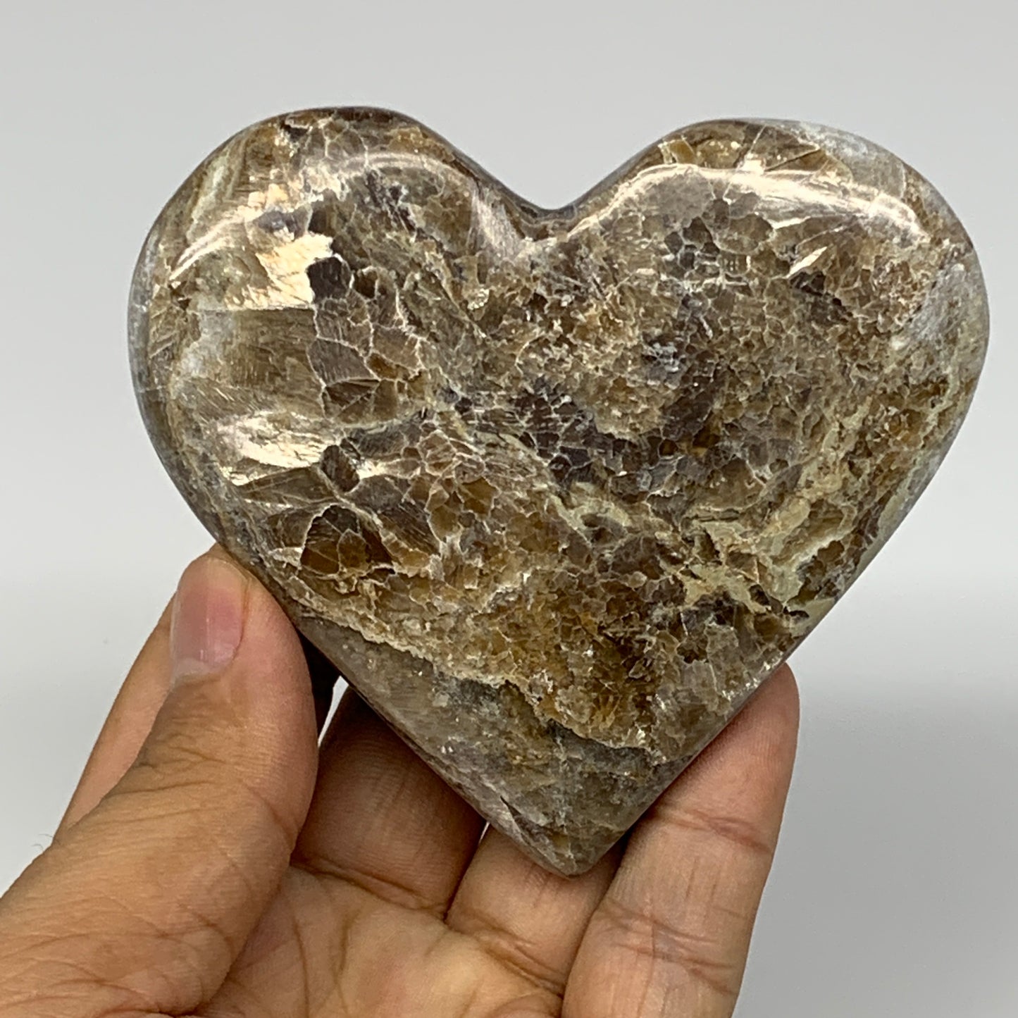 162.3g,3.1"x3.4"x0.8" Natural Chocolate Gray Onyx Heart Polished @Morocco,B18772