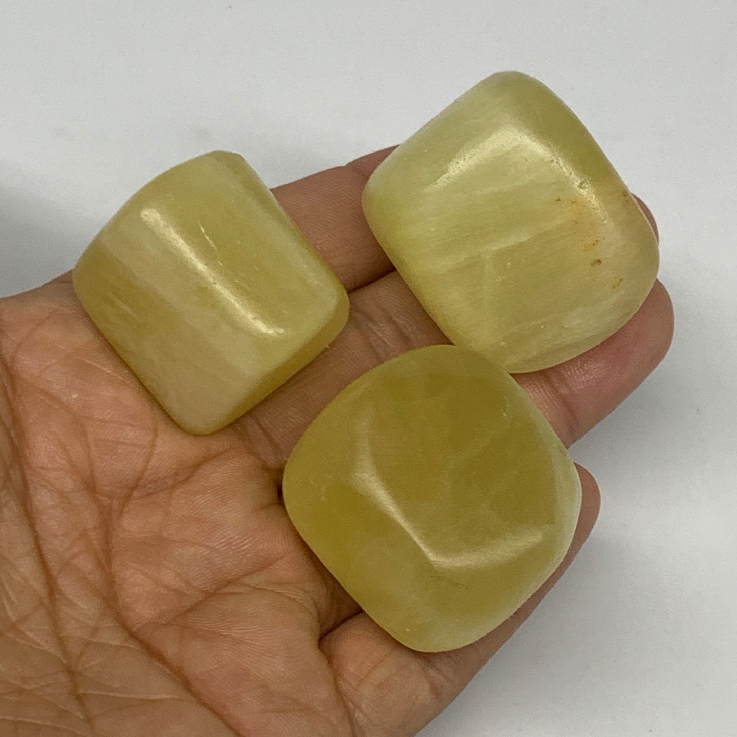 141g, 1.1"-1.6", 3pcs, Natural Lemon Calcite Tumbled Stones @Afghanistan, B26814