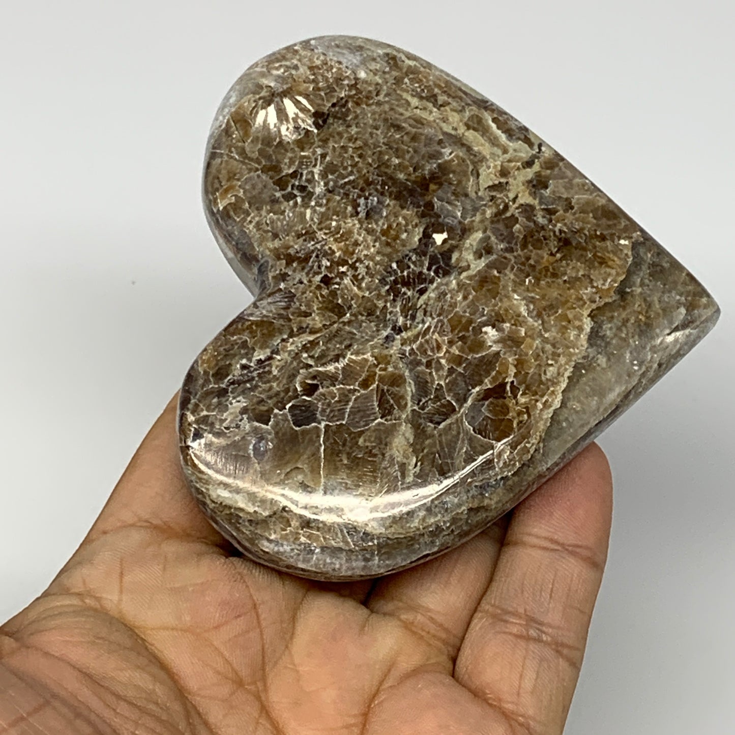 162.3g,3.1"x3.4"x0.8" Natural Chocolate Gray Onyx Heart Polished @Morocco,B18772