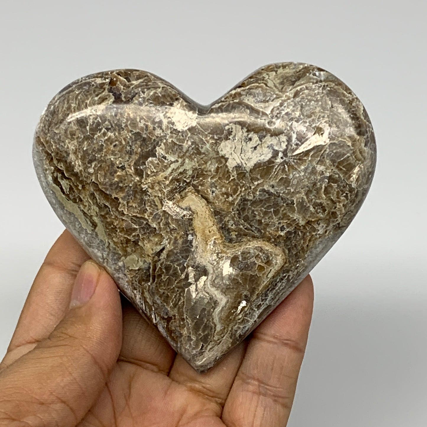 162.3g,3.1"x3.4"x0.8" Natural Chocolate Gray Onyx Heart Polished @Morocco,B18772