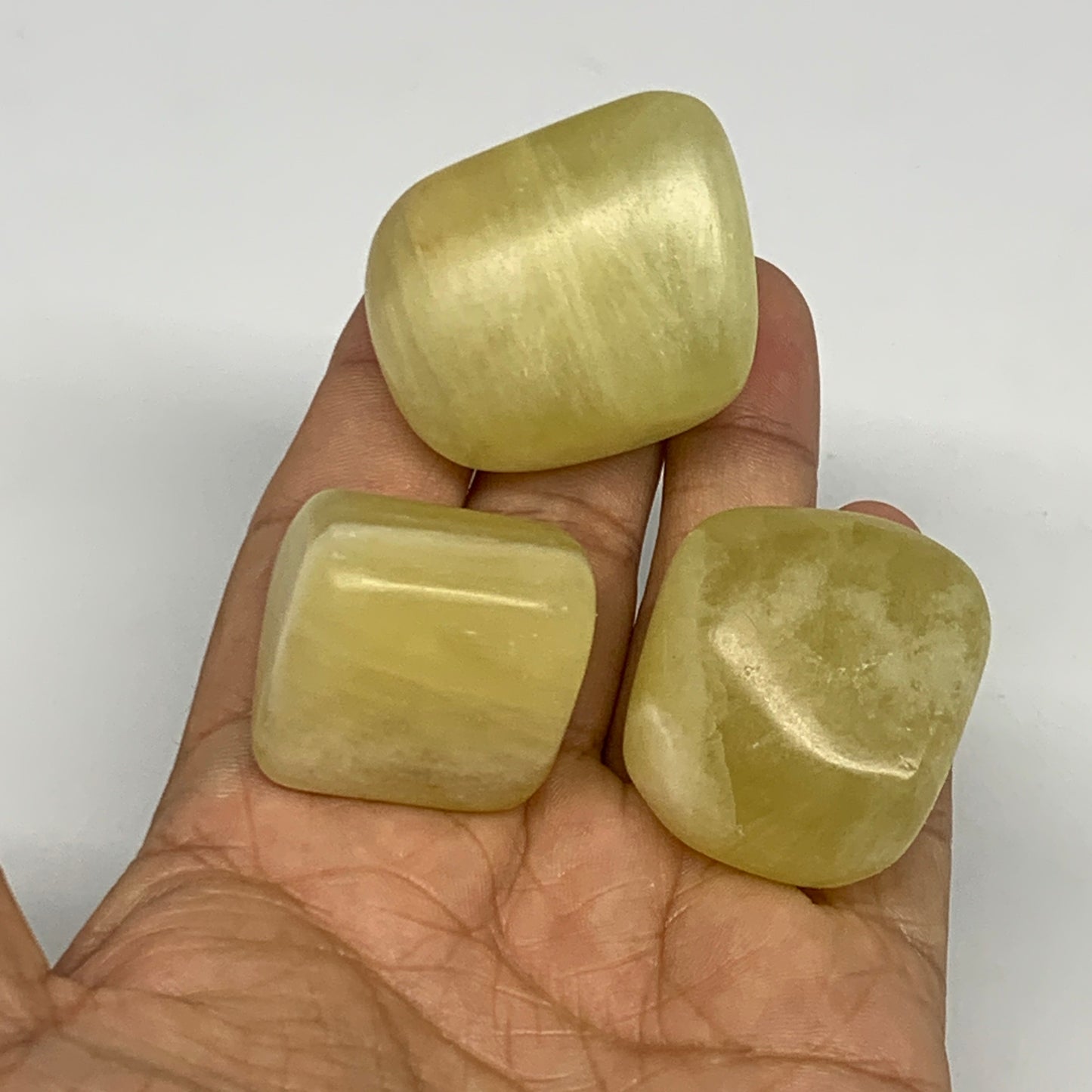 141g, 1.1"-1.6", 3pcs, Natural Lemon Calcite Tumbled Stones @Afghanistan, B26814