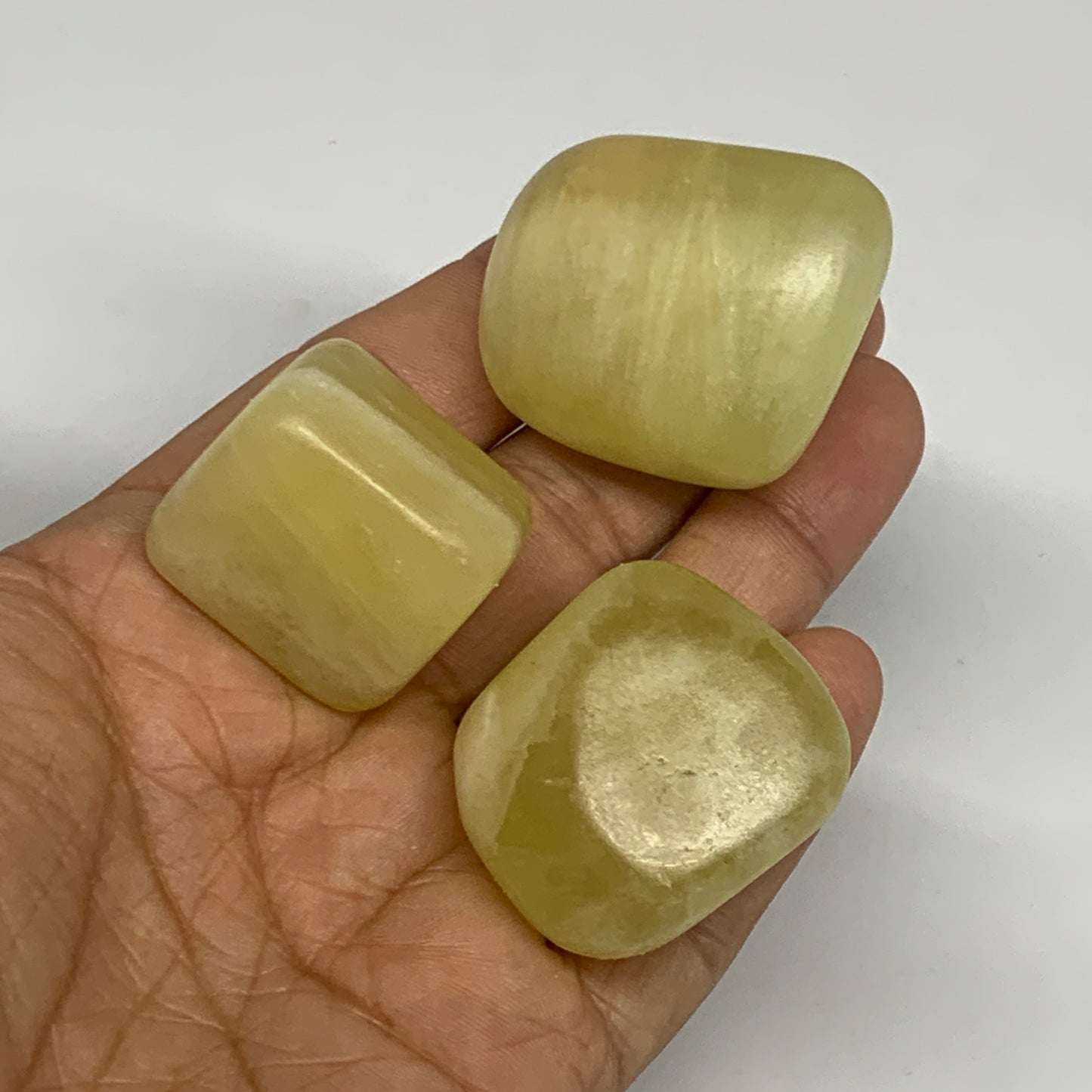 141g, 1.1"-1.6", 3pcs, Natural Lemon Calcite Tumbled Stones @Afghanistan, B26814