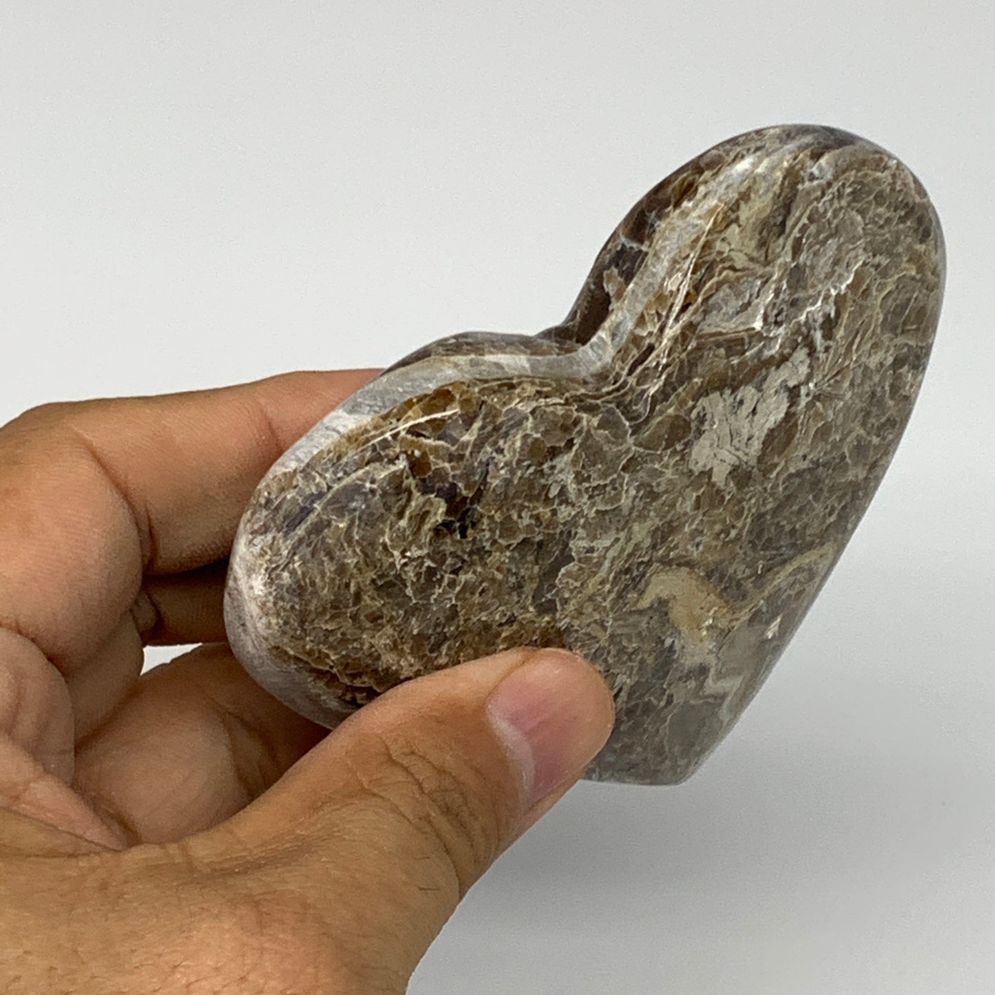 162.3g,3.1"x3.4"x0.8" Natural Chocolate Gray Onyx Heart Polished @Morocco,B18772