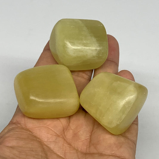 167.9g, 1.3"-1.4", 3pcs, Natural Lemon Calcite Tumbled Stones @Afghanistan, B268