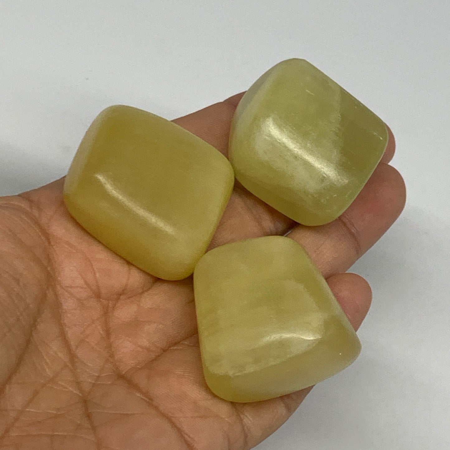 167.9g, 1.3"-1.4", 3pcs, Natural Lemon Calcite Tumbled Stones @Afghanistan, B268