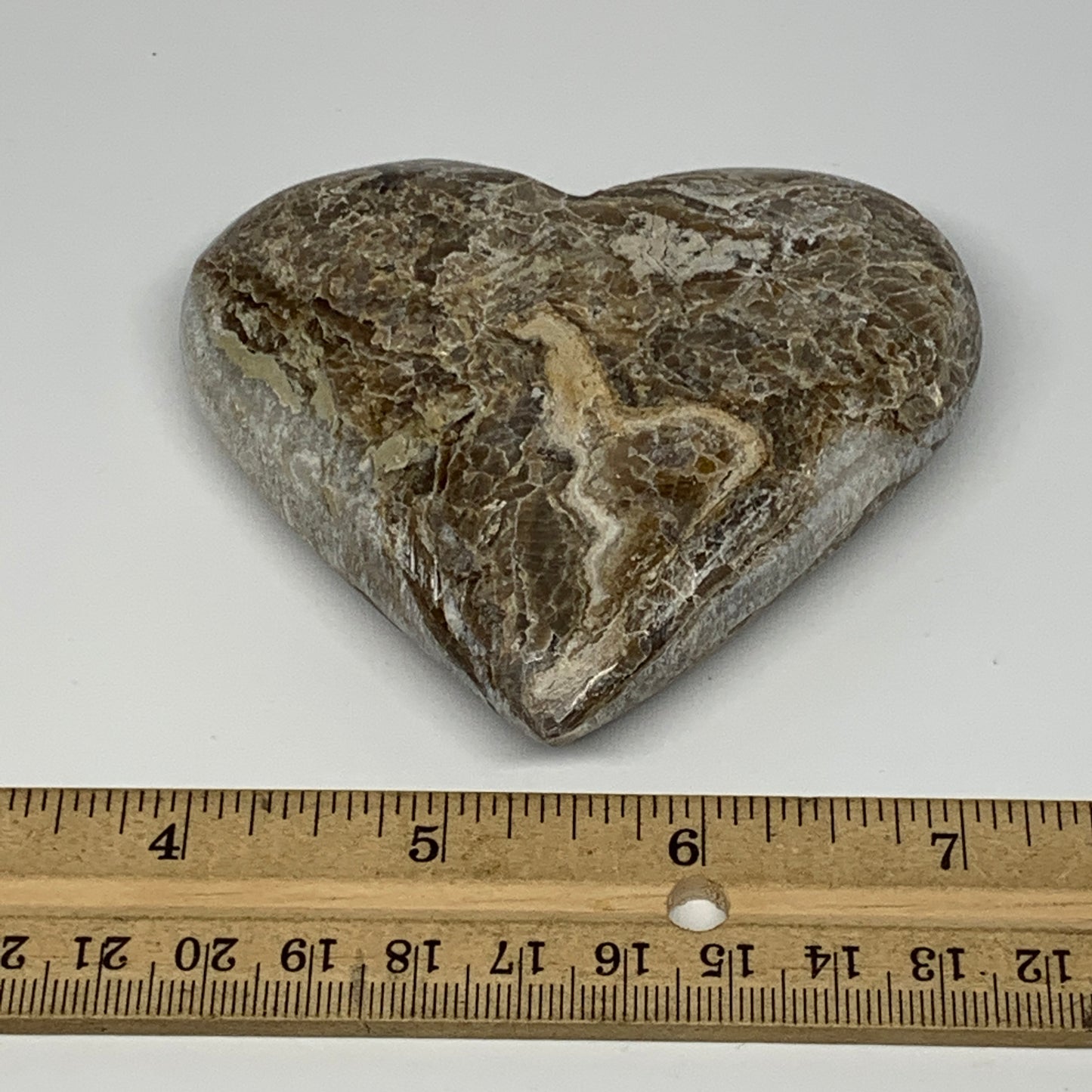 162.3g,3.1"x3.4"x0.8" Natural Chocolate Gray Onyx Heart Polished @Morocco,B18772