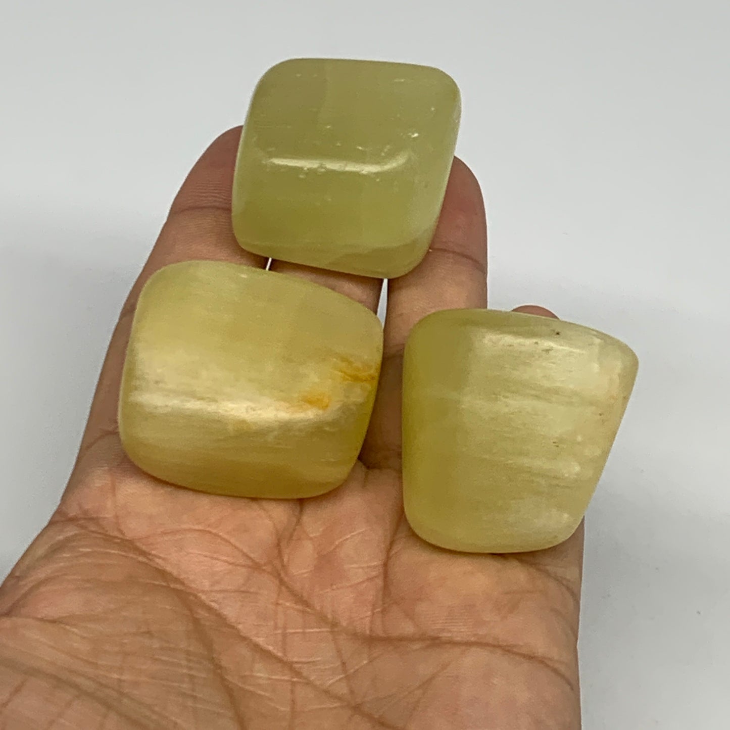 167.9g, 1.3"-1.4", 3pcs, Natural Lemon Calcite Tumbled Stones @Afghanistan, B268