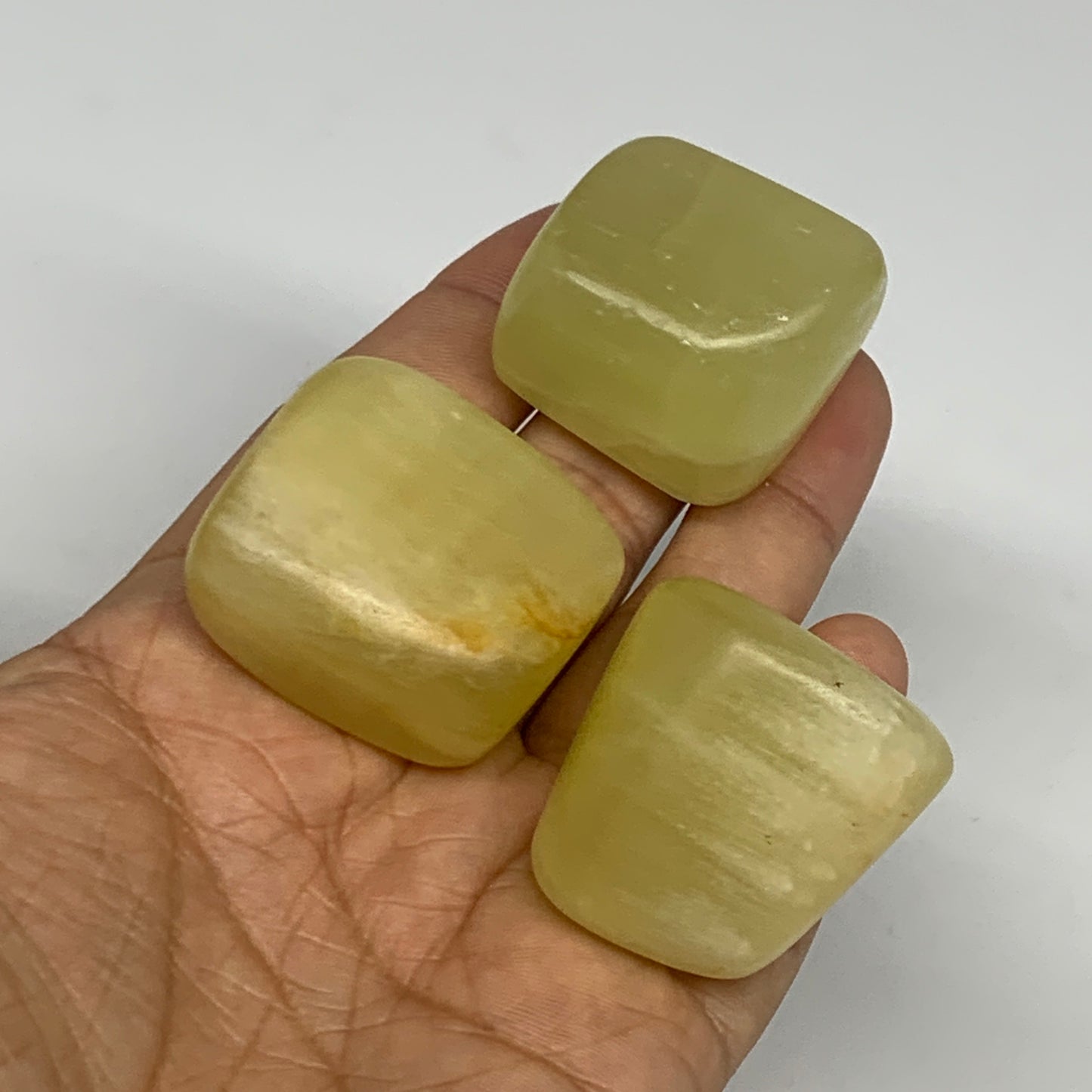 167.9g, 1.3"-1.4", 3pcs, Natural Lemon Calcite Tumbled Stones @Afghanistan, B268
