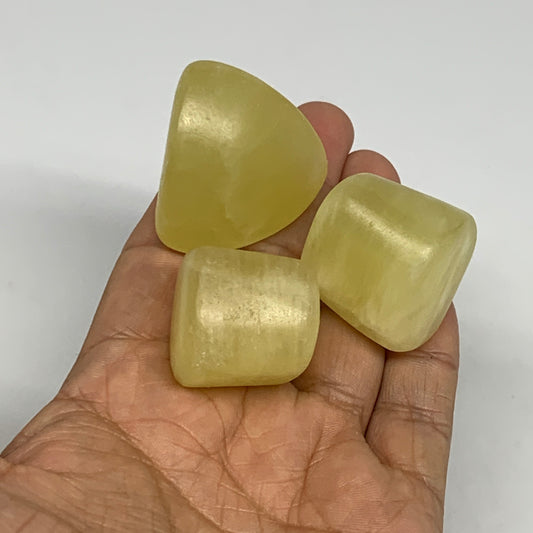117.9g, 1"-1.5", 3pcs, Natural Lemon Calcite Tumbled Stones @Afghanistan, B26816