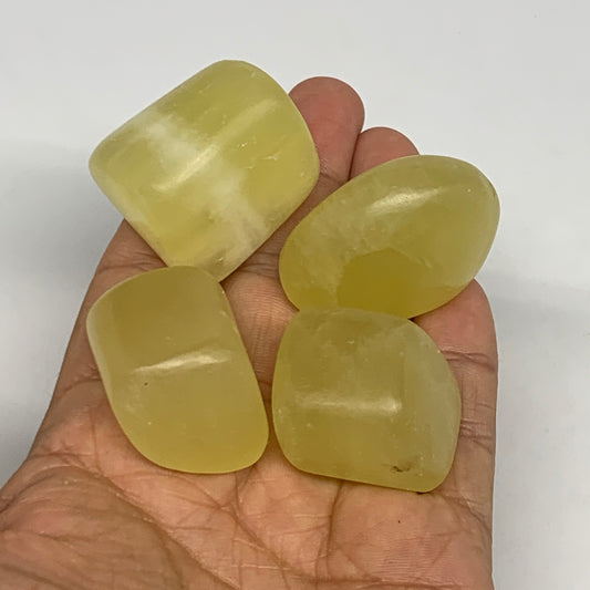 151.2g, 1.1"-1.6", 4pcs, Natural Lemon Calcite Tumbled Stones @Afghanistan, B268