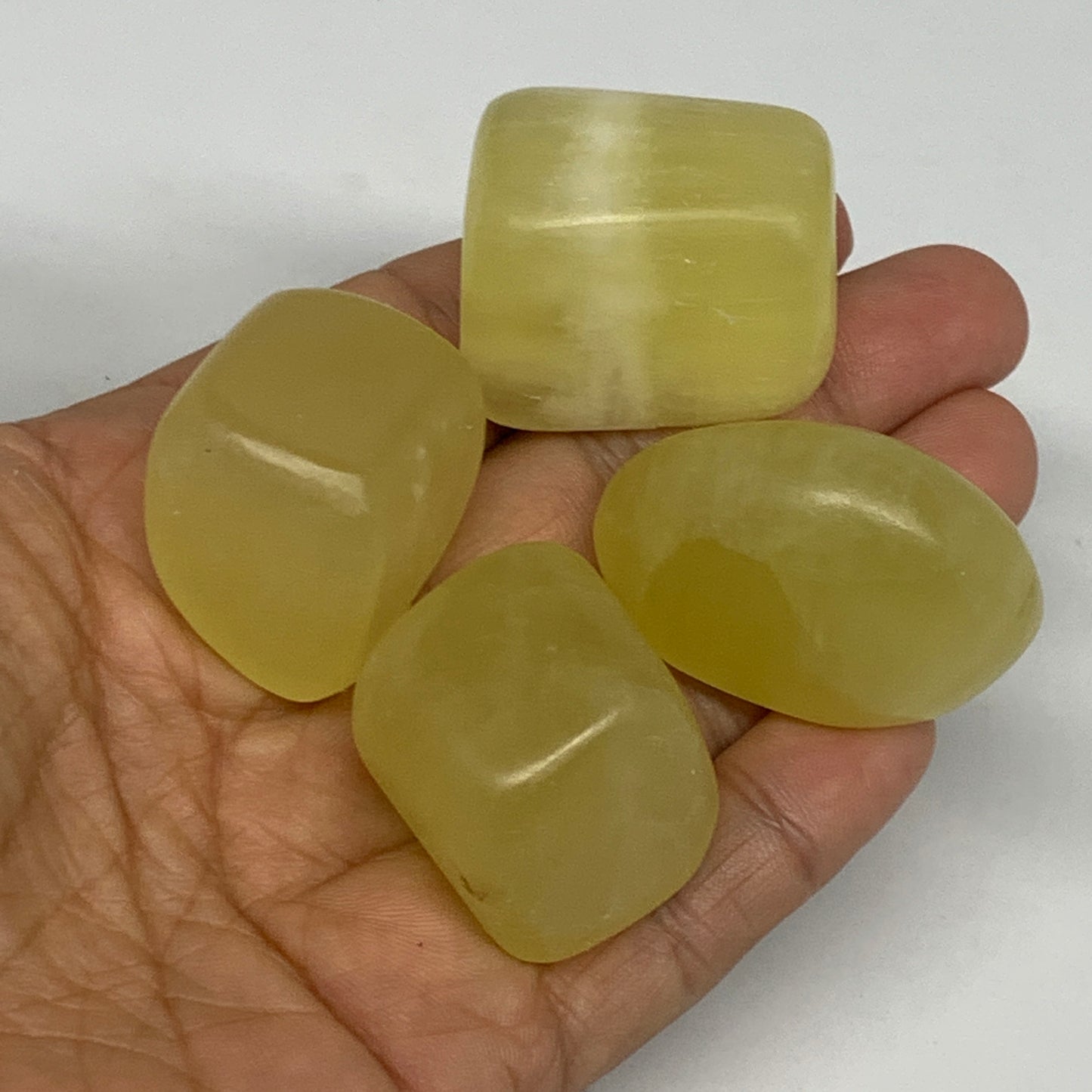 151.2g, 1.1"-1.6", 4pcs, Natural Lemon Calcite Tumbled Stones @Afghanistan, B268