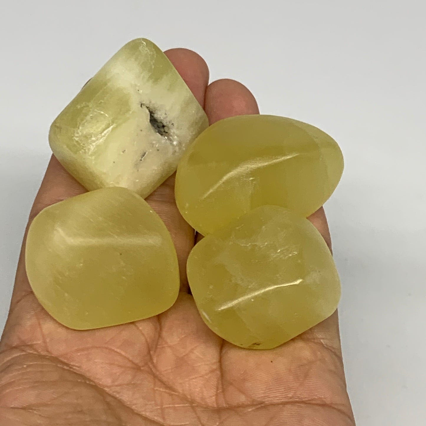 151.2g, 1.1"-1.6", 4pcs, Natural Lemon Calcite Tumbled Stones @Afghanistan, B268