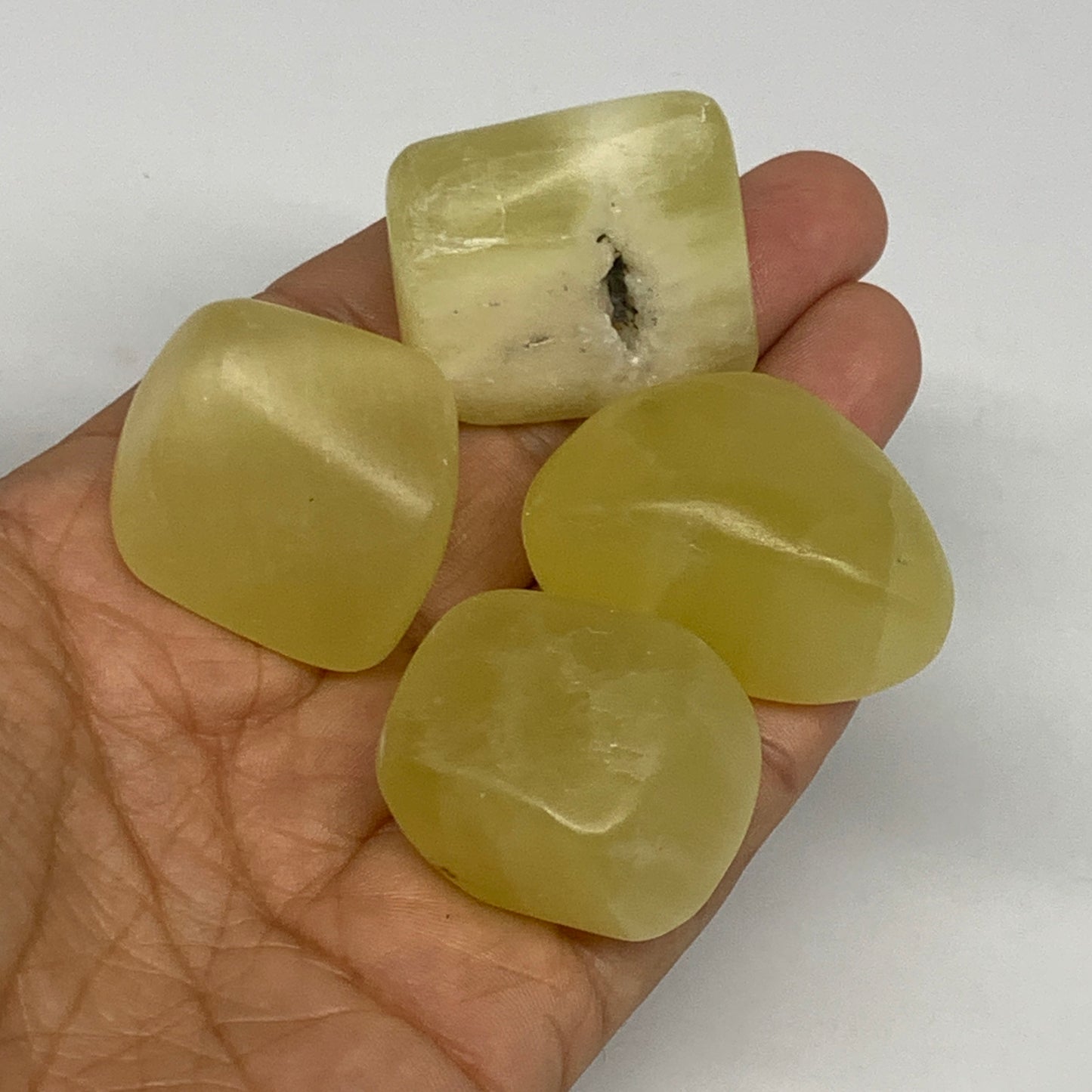 151.2g, 1.1"-1.6", 4pcs, Natural Lemon Calcite Tumbled Stones @Afghanistan, B268