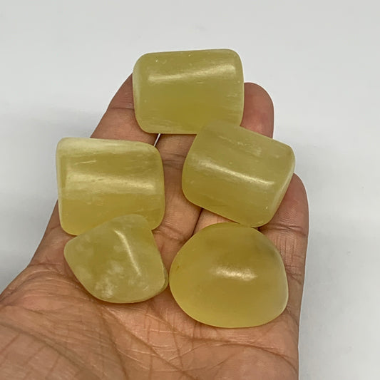 142.7g, 0.9"-1.2", 5pcs, Natural Lemon Calcite Tumbled Stones @Afghanistan, B268