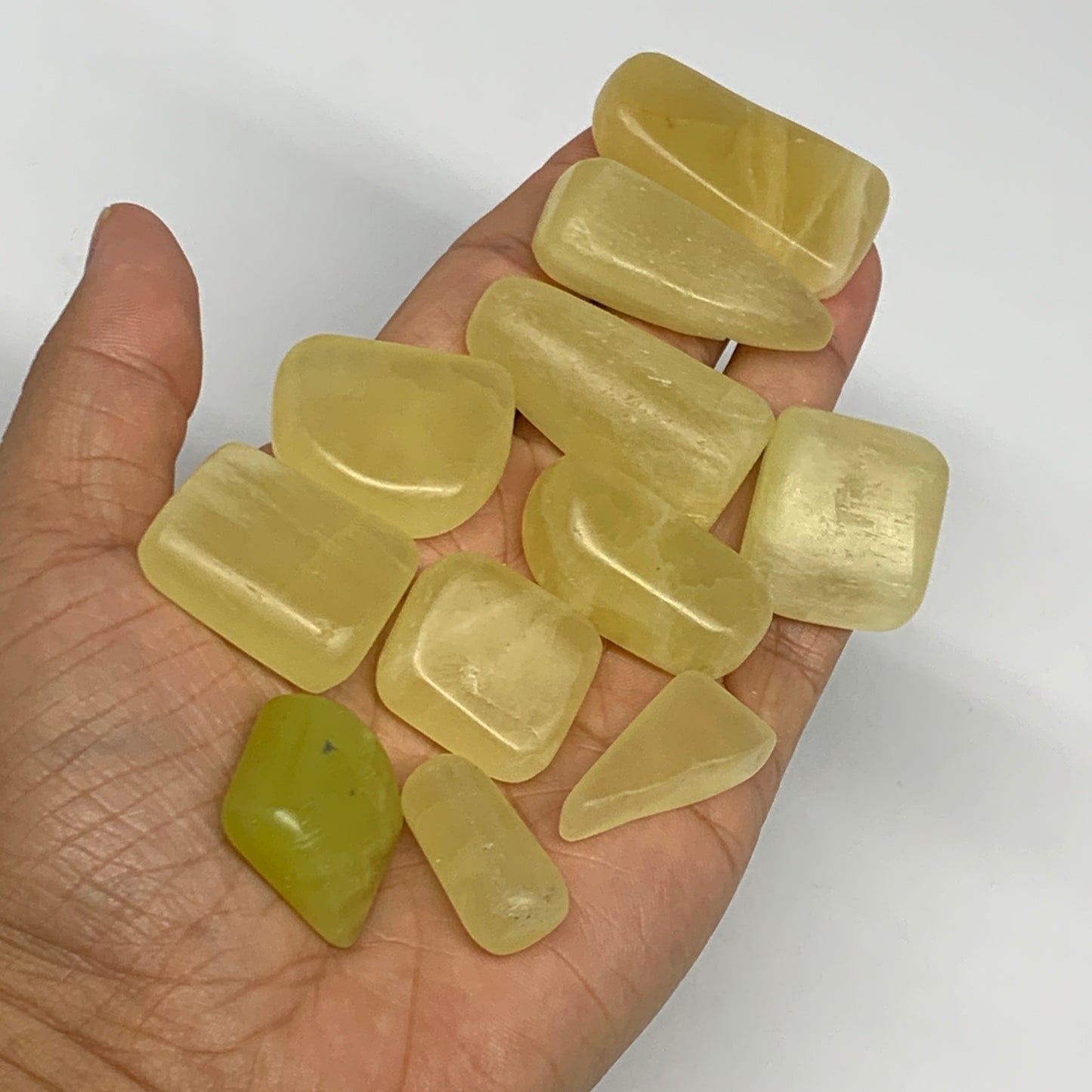 169.7g, 0.9"-1.7", 11pcs, Natural Lemon Calcite Tumbled Stones @Afghanistan, B26
