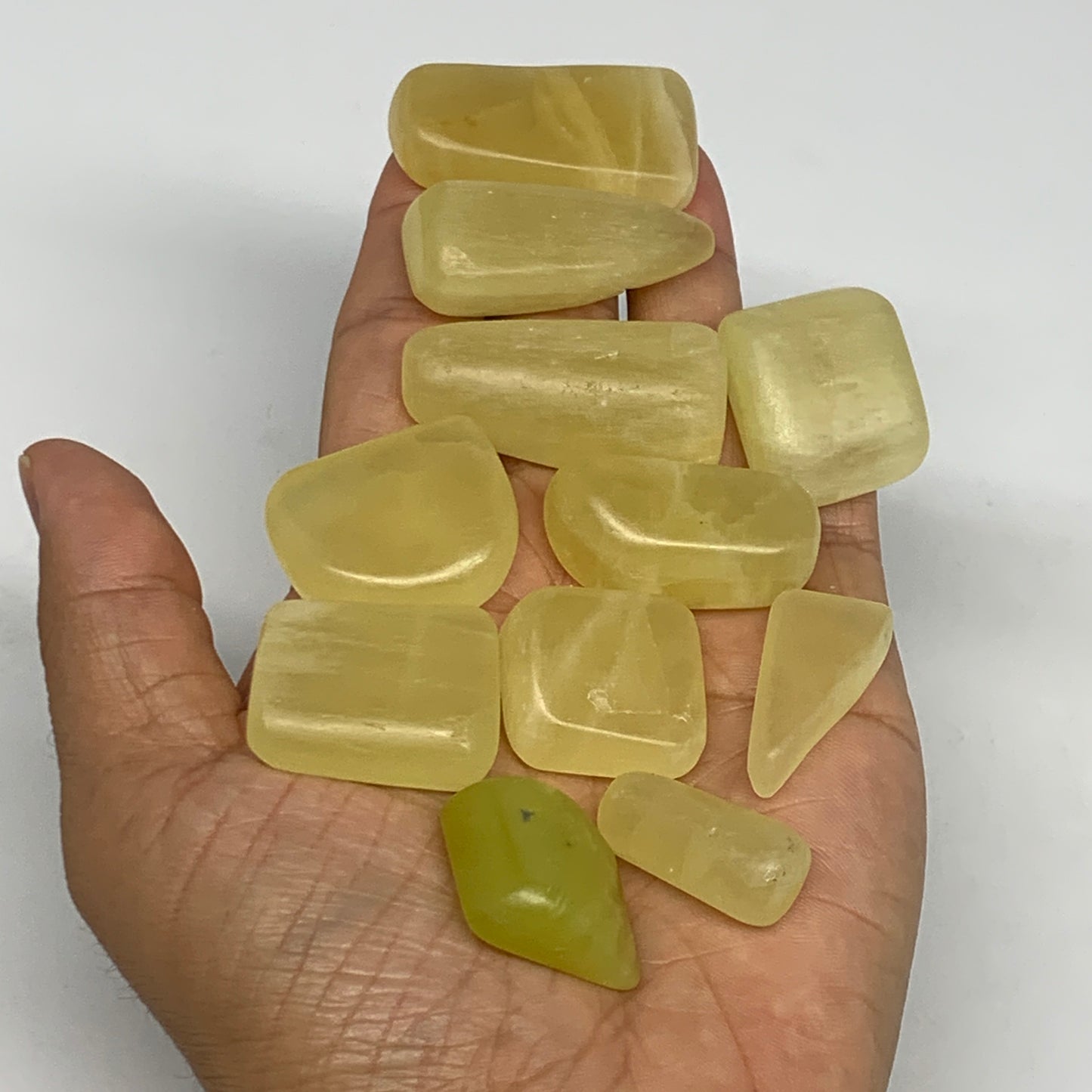 169.7g, 0.9"-1.7", 11pcs, Natural Lemon Calcite Tumbled Stones @Afghanistan, B26