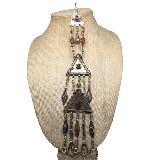 1pc Old Afghan Turkmen Tribal ATS Tassel Pendant Gold-Gilded German Silver,TN98 - watangem.com