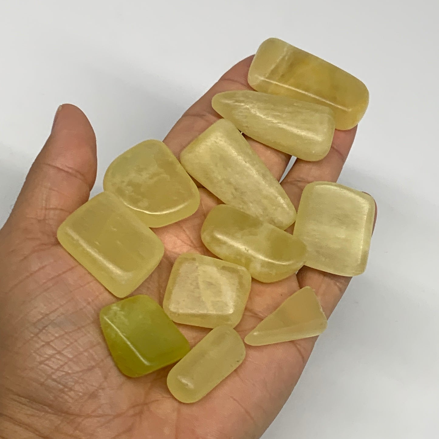 169.7g, 0.9"-1.7", 11pcs, Natural Lemon Calcite Tumbled Stones @Afghanistan, B26