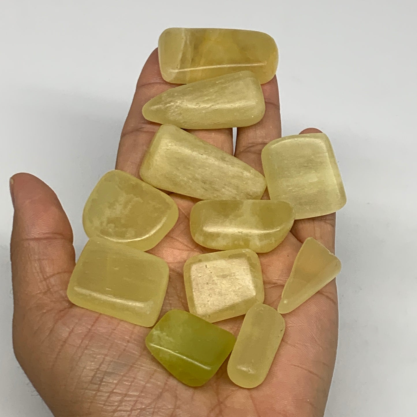 169.7g, 0.9"-1.7", 11pcs, Natural Lemon Calcite Tumbled Stones @Afghanistan, B26