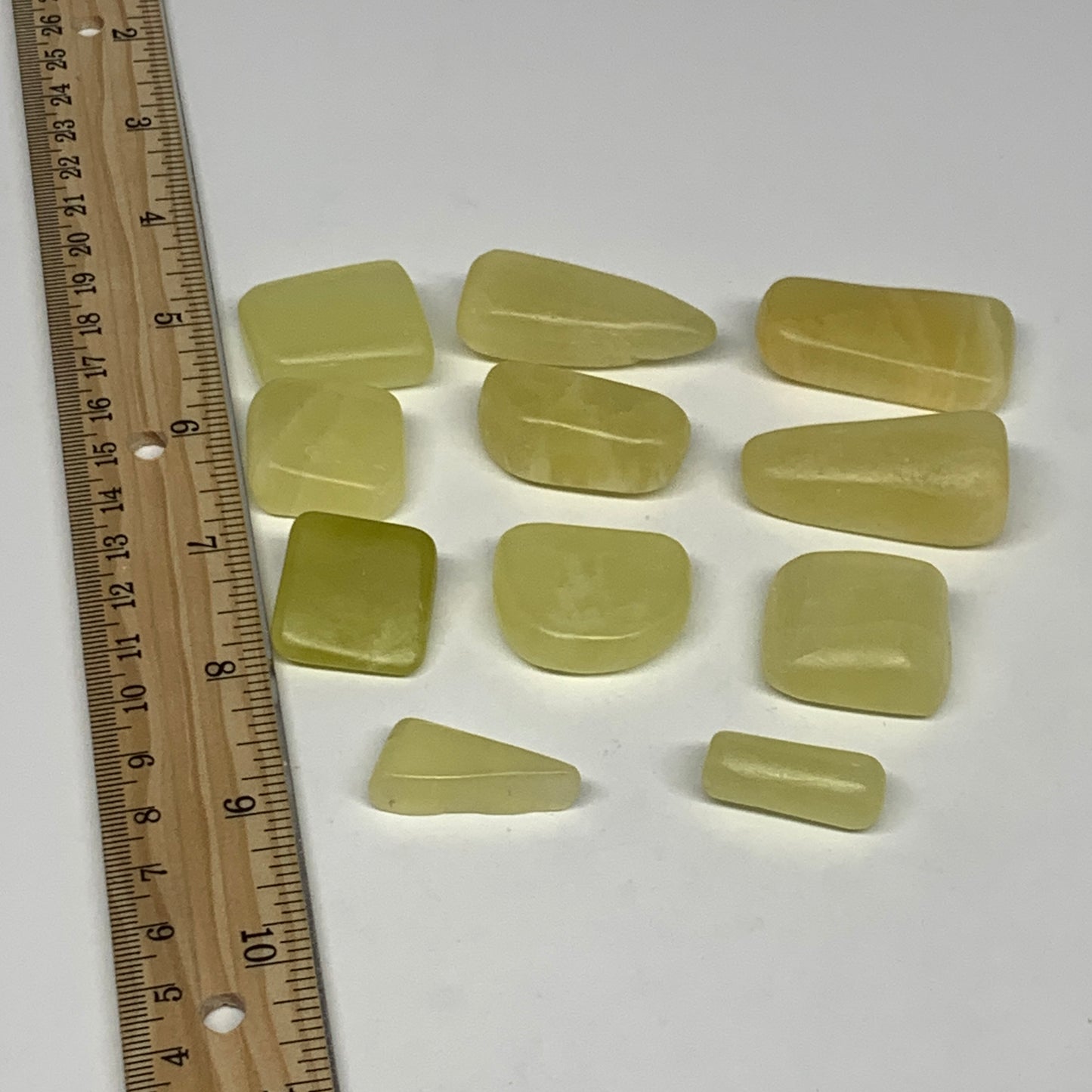 169.7g, 0.9"-1.7", 11pcs, Natural Lemon Calcite Tumbled Stones @Afghanistan, B26