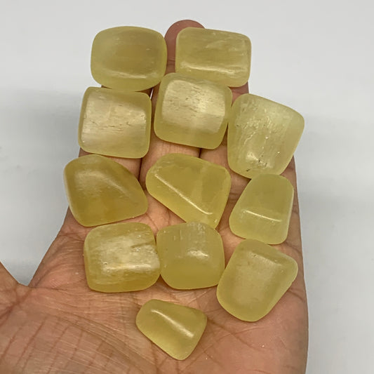 143.4g, 0.7"-1.1", 12pcs, Natural Lemon Calcite Tumbled Stones @Afghanistan, B26
