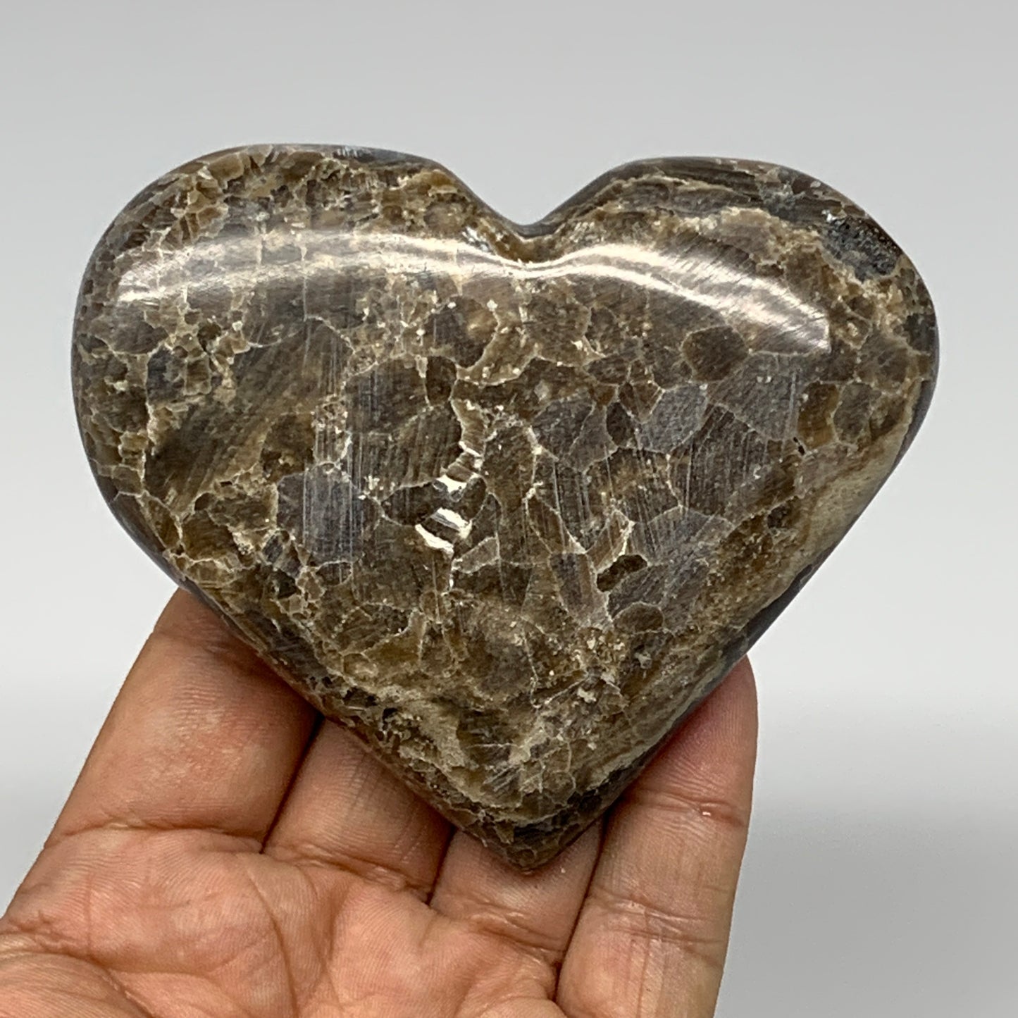 191.3g,3"x3.6"x0.9" Natural Chocolate Gray Onyx Heart Polished @Morocco,B18778