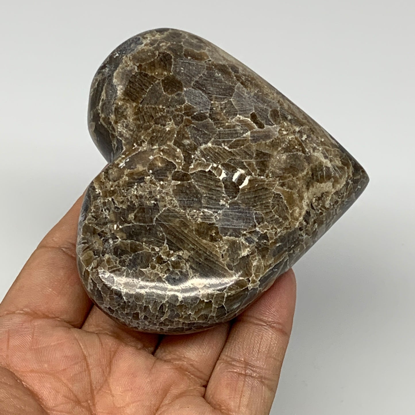 191.3g,3"x3.6"x0.9" Natural Chocolate Gray Onyx Heart Polished @Morocco,B18778