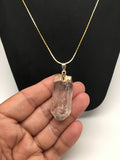 82 cts Natural Quartz Crystal Gold Plated Crystal Pendant Free 18" Chain,D86