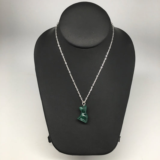 7.2g,1"x0.6"x11mm Natural Solid Malachite Animal Pendant W/Chain Congo,MS190