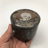 572g Round Shape Fossils Ammonite Brown Medium Jewelry Box @Morocco,MF602 - watangem.com
