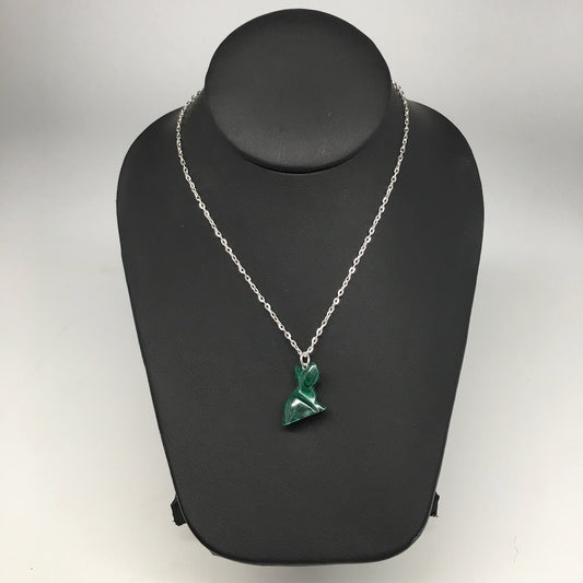 6.6g,1.1"x0.7"x10mm Natural Solid Malachite Animal Pendant W/Chain Congo,MS191