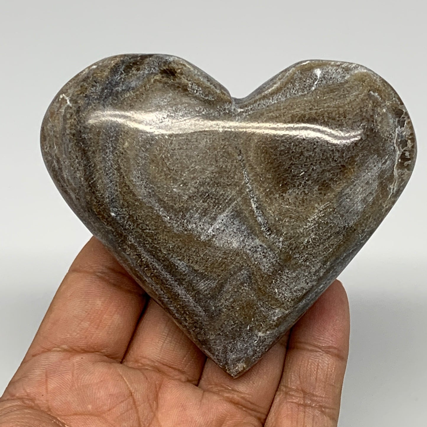 213.5g,3"x3.5"x1.2" Natural Chocolate Gray Onyx Heart Polished @Morocco,B18784