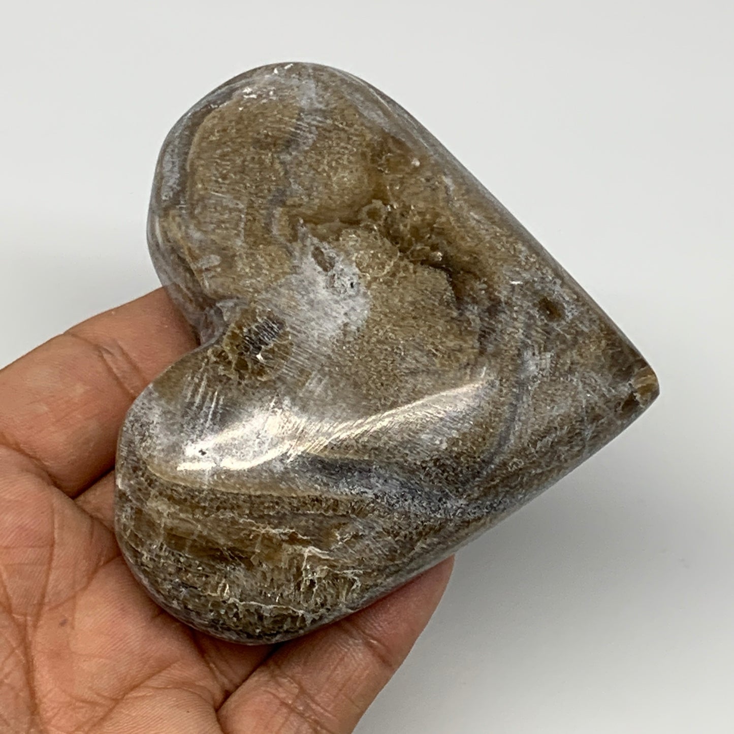 213.5g,3"x3.5"x1.2" Natural Chocolate Gray Onyx Heart Polished @Morocco,B18784