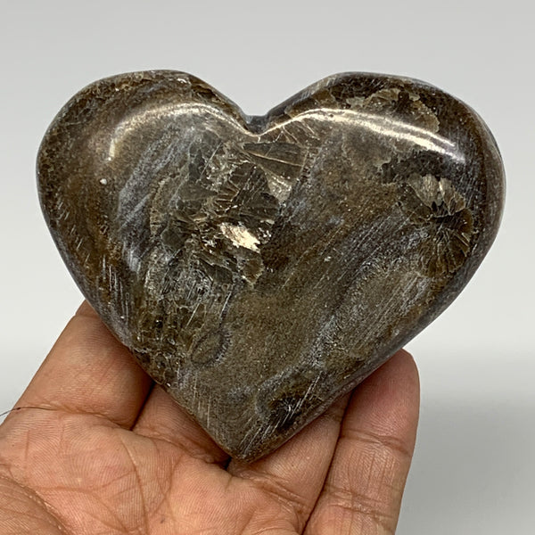 195.2g,2.9"x3.4"x1" Natural Chocolate Gray Onyx Heart Polished @Morocco,B18786