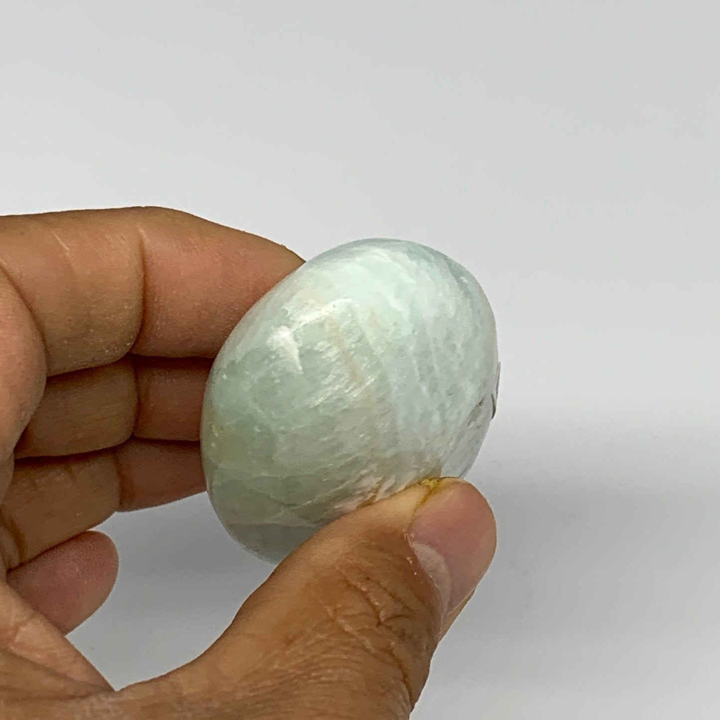 92g, 2.6"x1.5"x1", Blue Aragonite Calcite Palm-Stone @Afghanistan, B26420