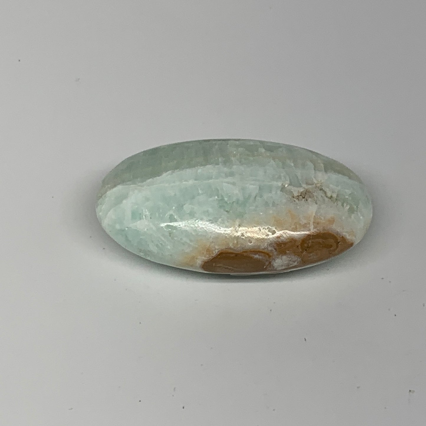 92g, 2.6"x1.5"x1", Blue Aragonite Calcite Palm-Stone @Afghanistan, B26420