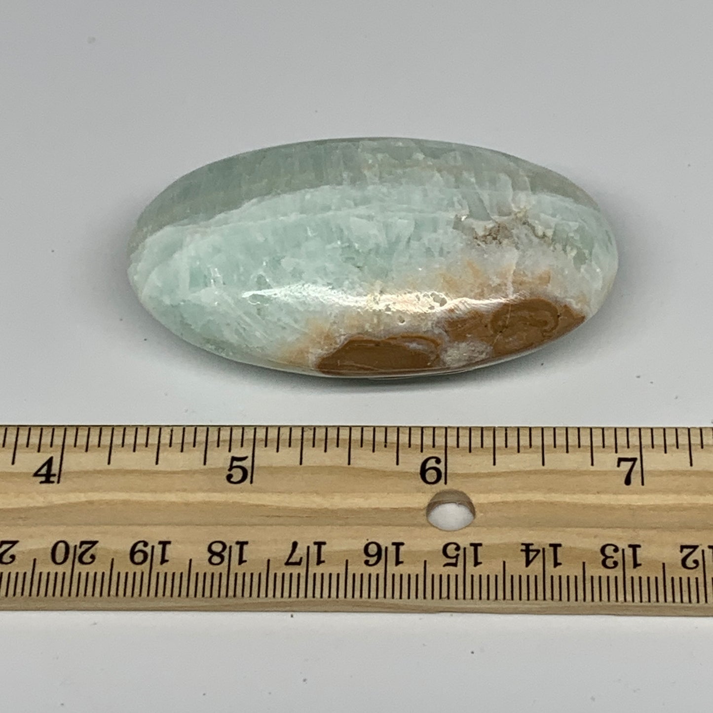 92g, 2.6"x1.5"x1", Blue Aragonite Calcite Palm-Stone @Afghanistan, B26420