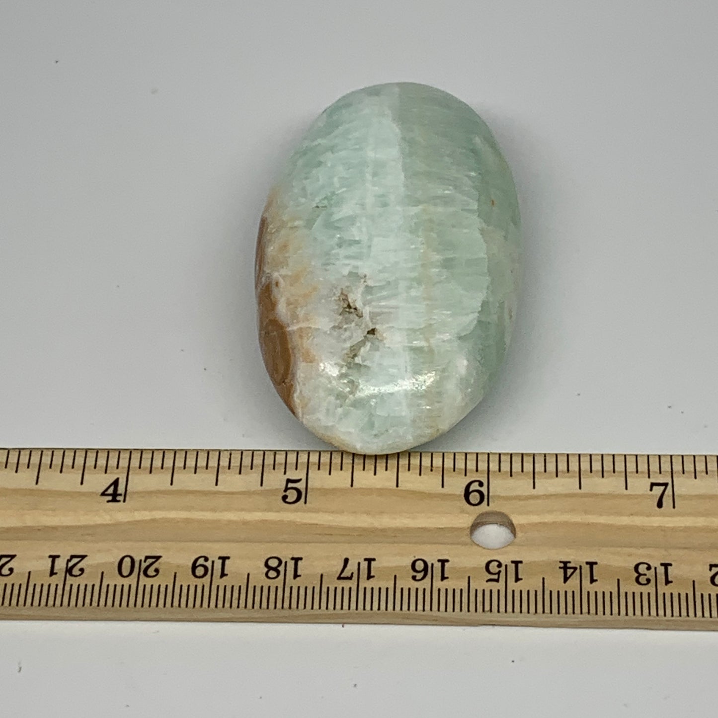 92g, 2.6"x1.5"x1", Blue Aragonite Calcite Palm-Stone @Afghanistan, B26420