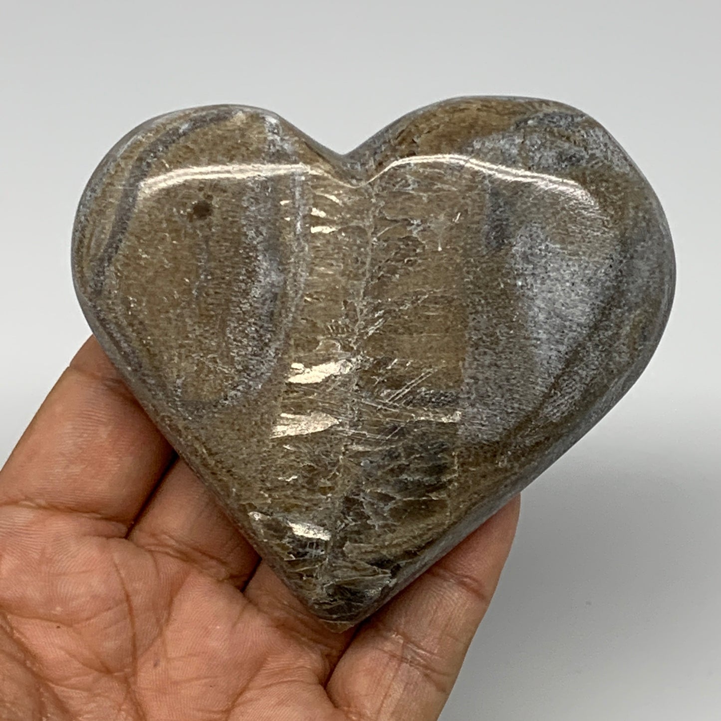 212.4g,3.2"x3.5"x1" Natural Chocolate Gray Onyx Heart Polished @Morocco,B18790
