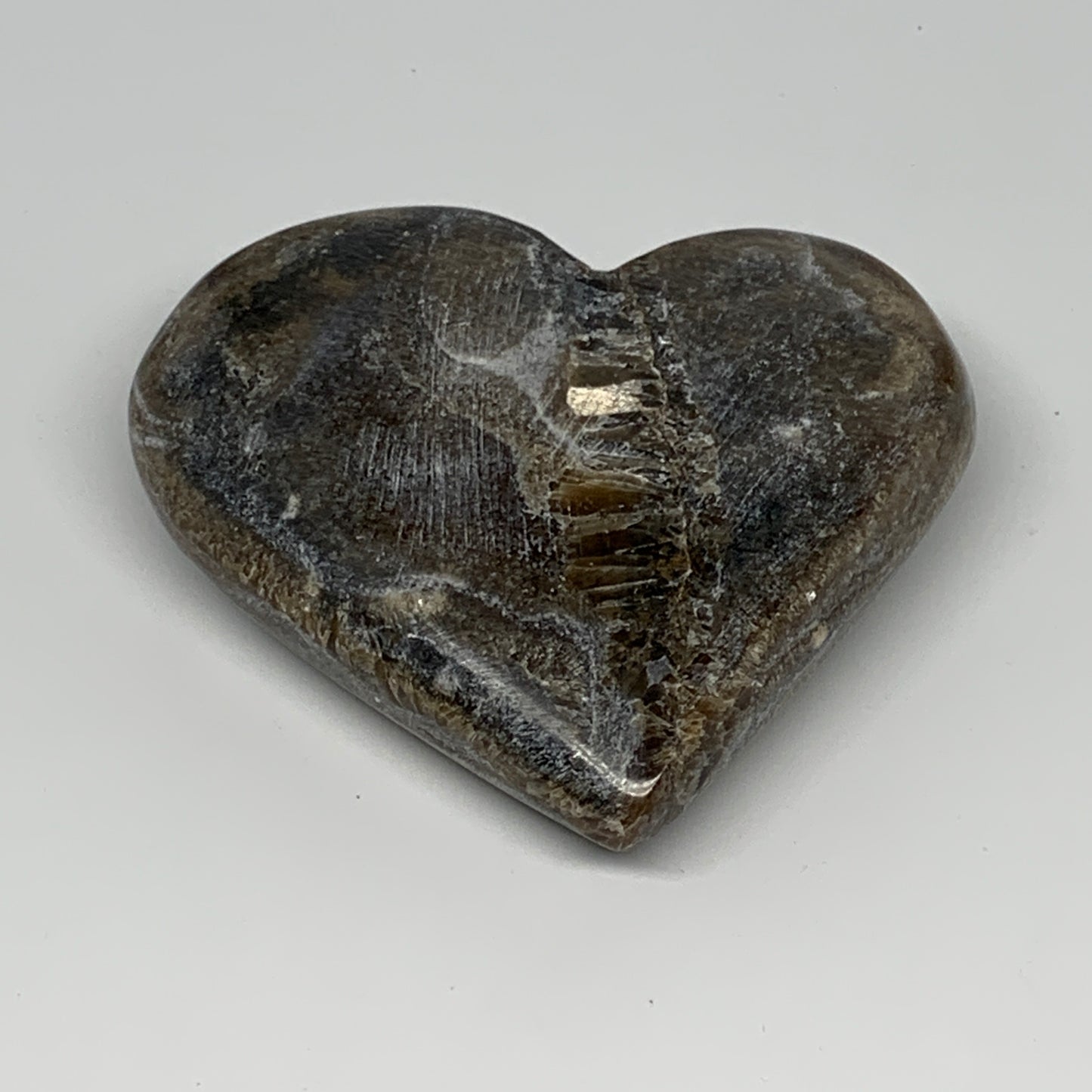 212.4g,3.2"x3.5"x1" Natural Chocolate Gray Onyx Heart Polished @Morocco,B18790