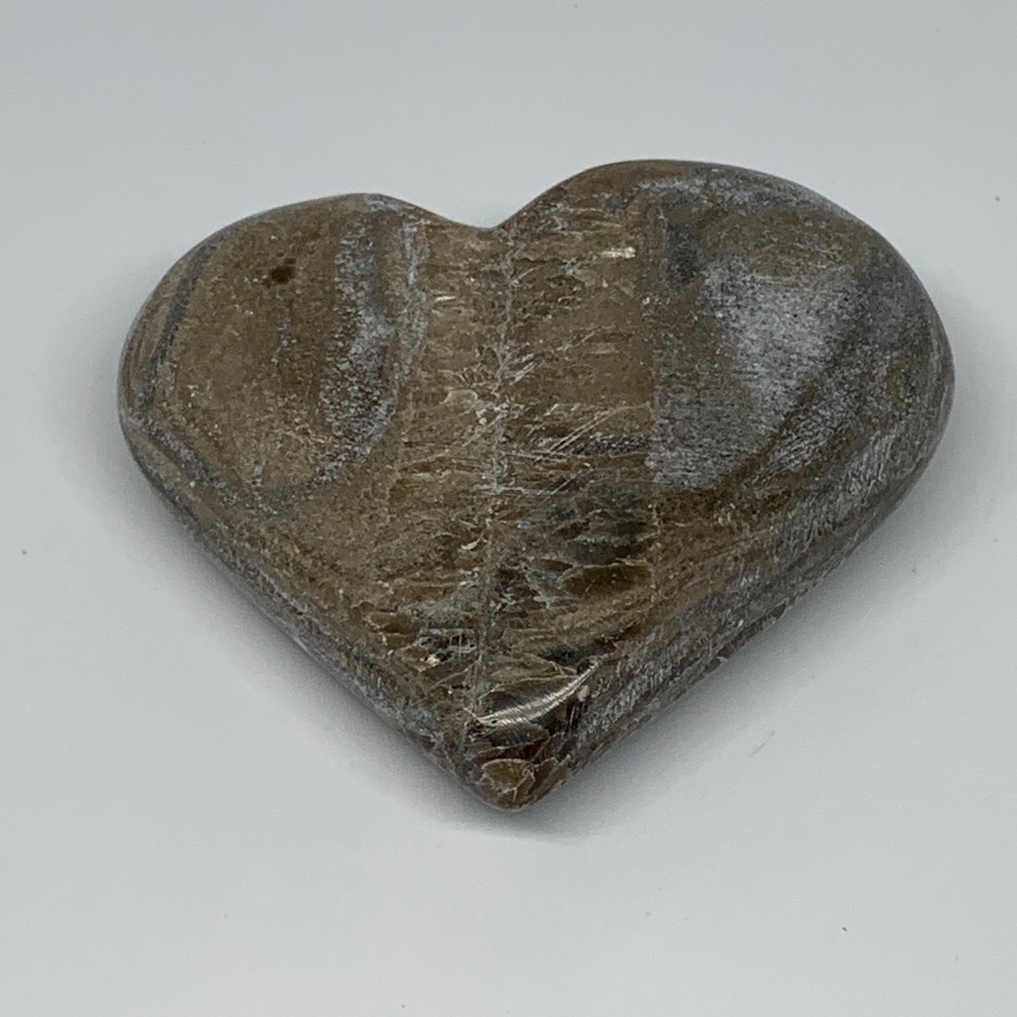 212.4g,3.2"x3.5"x1" Natural Chocolate Gray Onyx Heart Polished @Morocco,B18790