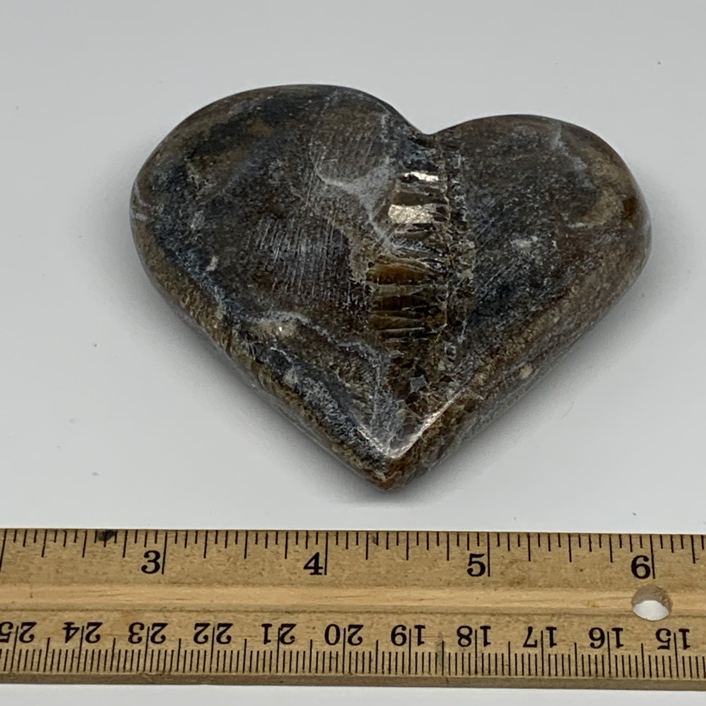 212.4g,3.2"x3.5"x1" Natural Chocolate Gray Onyx Heart Polished @Morocco,B18790